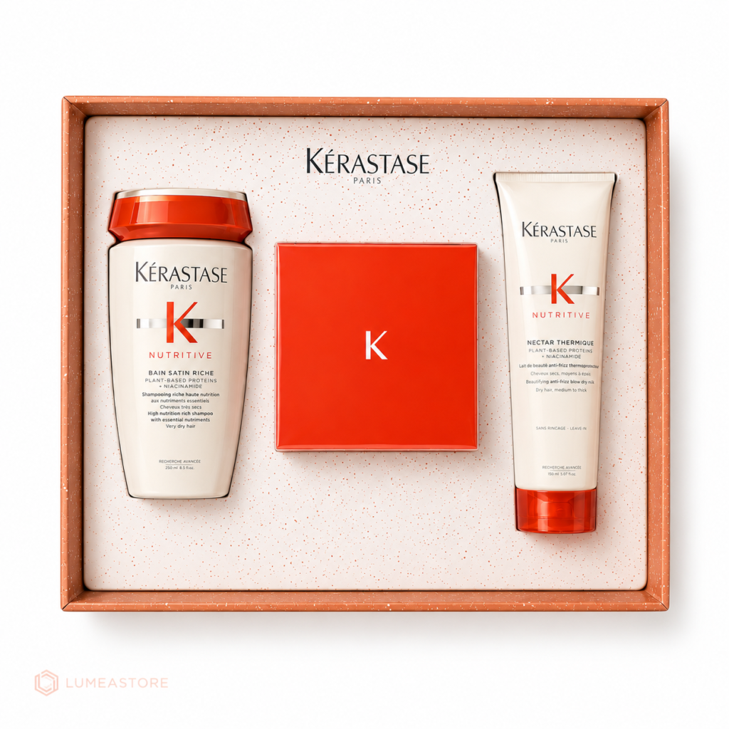 Kérastase Nutritive Gift Set – Bain Satin Riche 250 ml + Masquintense Riche 200 ml + Nectar Thermique 150 ml voor Zeer Droog Haar