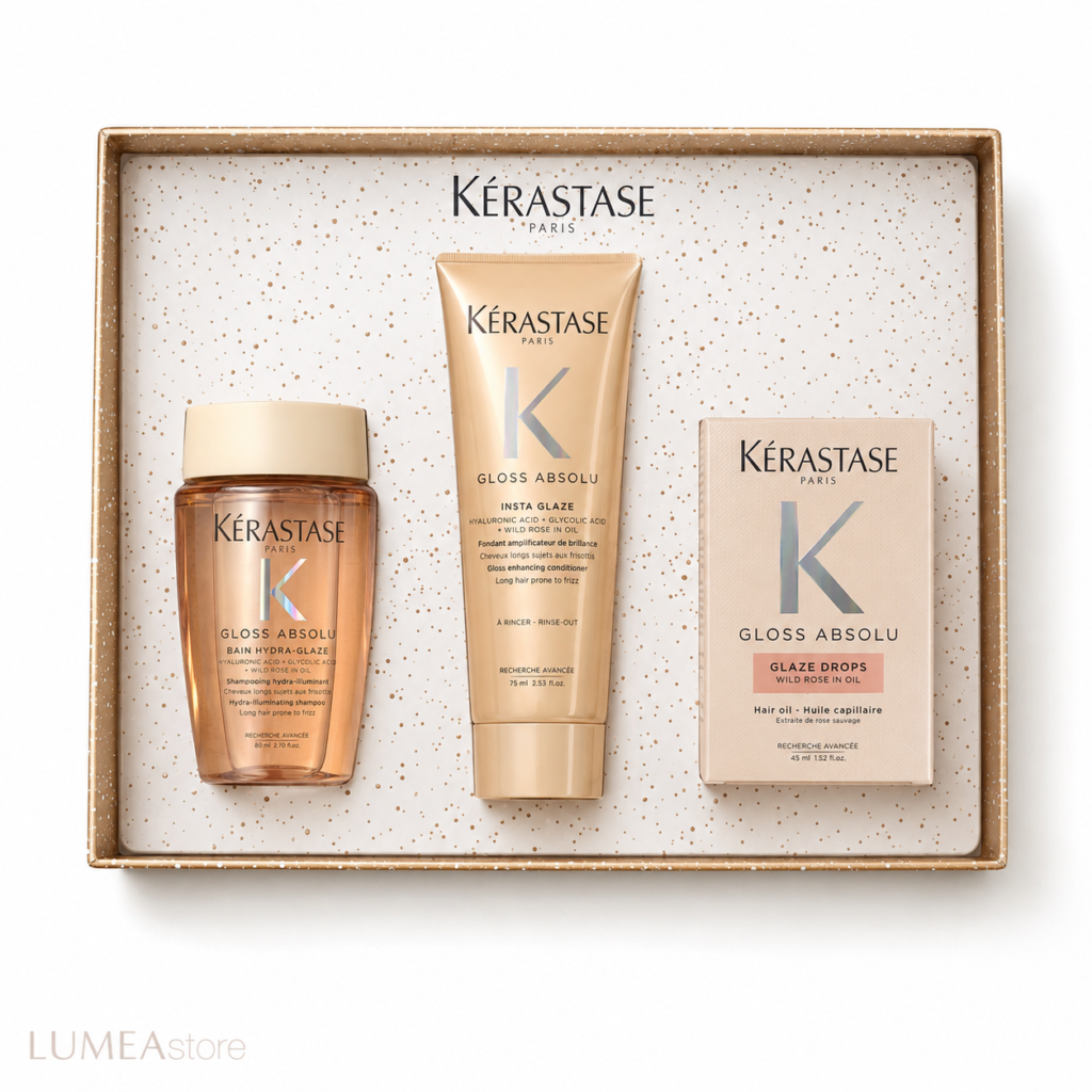 Kérastase Gloss Absolu Gift Set – Bain Hydra-Glaze 80 ml + Insta Glaze 75 ml + Glaze Drops 45 ml voor Lang Haar & Frizz