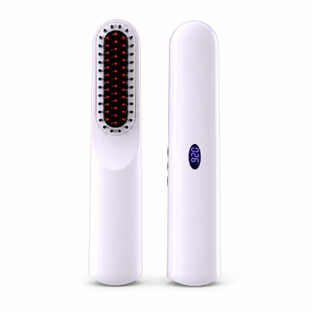 Draadloze Hair Straightener Brush met LCD Display – Oplaadbare Elektrische Stijlborstel – Wit