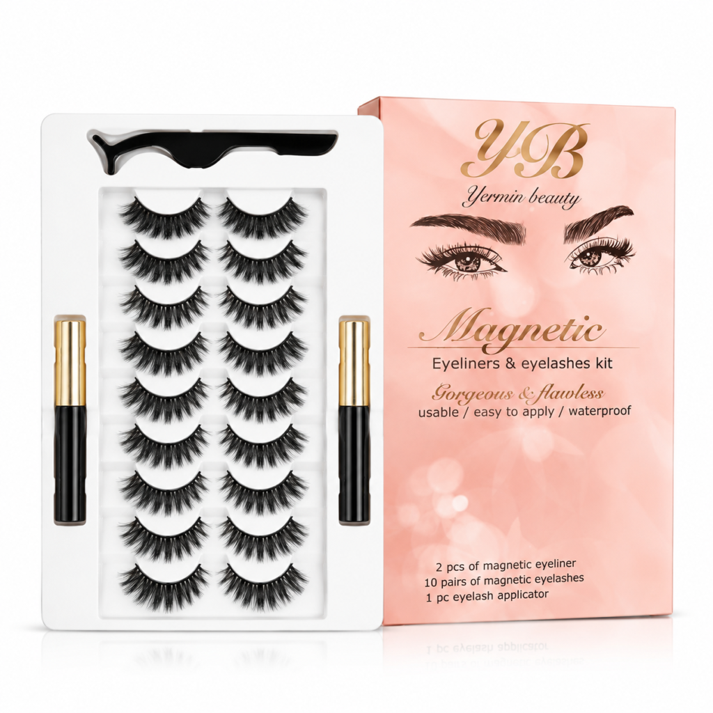 Yermin Beauty Magnetische Wimpers Set met Eyeliner – 10 Paar Herbruikbare Nepwimpers + Applicator