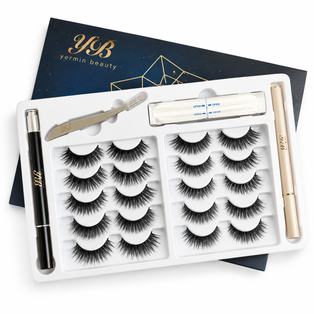 Yermin Beauty Magnetische Wimpers Set met Eyeliner – 10 Paar Nepwimpers + 2 Eyelinerpennen & Applicator