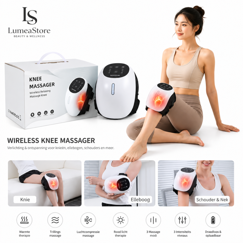 Draadloos Knie Massageapparaat met Warmte – 3 Massage Modi & Rood Licht