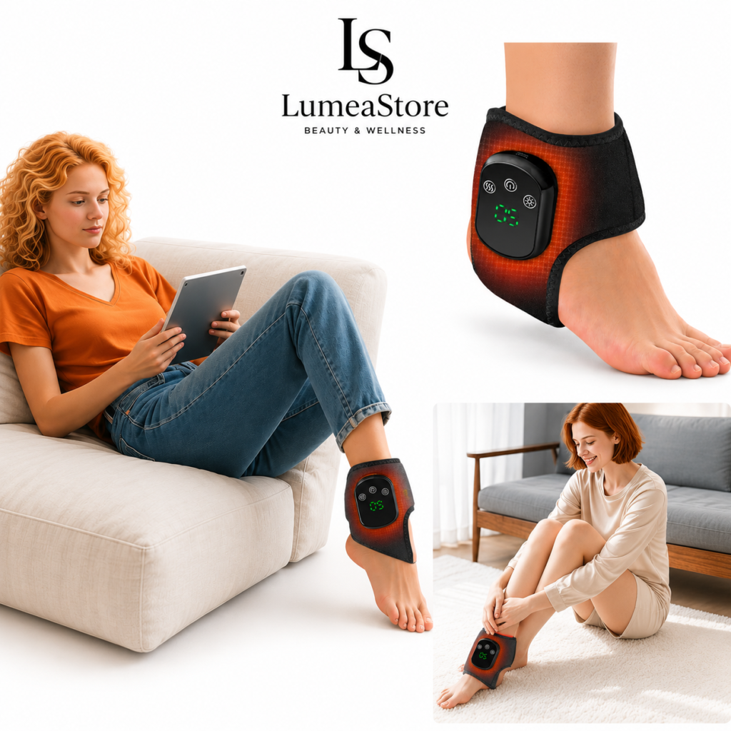 Draadloze Enkel Massageband met Warmte & Vibratie – Oplaadbare Ankle Heating Pad met Digitaal Display